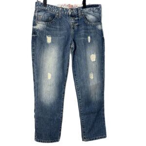 Guess Jeans Y2K 1981 Boyfriend Cropped Button Fly Blue Light Wash Women’s 26.